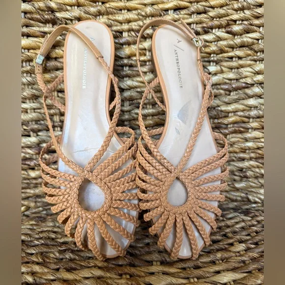 Anthropologie Joelle Braided Tan Slingback Sandals - Picture 1 of 6